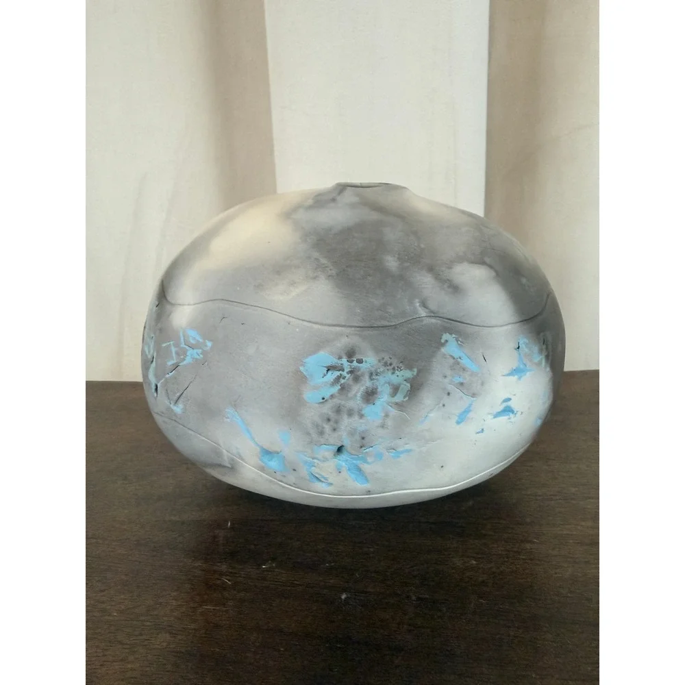 Original Will‎ Johnson Signed Navajo Pottery Vase Gray Blue 7